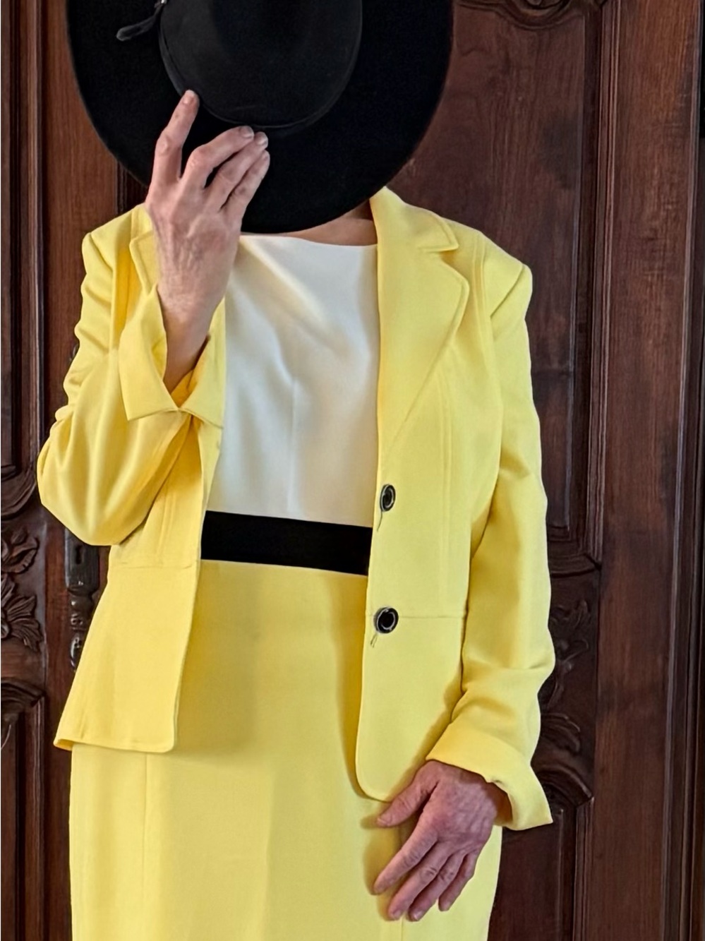 Kasper Yellow Two-Piece Midi Dress and Jacket Set